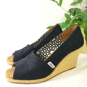 TOMS Canvas Peep Toe Wedges Size 9.5 Black